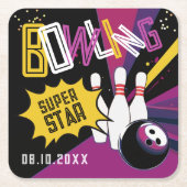 Cool Paarse Roze Gele Strike Bowling Star Pins Kartonnen Onderzetters (Voorkant)