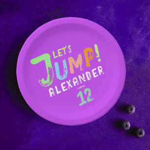 Cool Paarse Roze Trampoline Jump Kind Bounce Party Papieren Bordje
