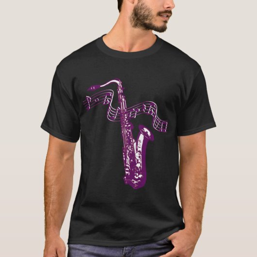 Cool Paarse Saxofoon T-shirt (Voorkant)
