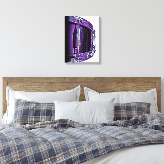 Cool Paarse Snare Drum Canvas Drummer Art (Insitu (Slaapkamer))