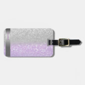 Cool Paarse Zilveren Glitter Bokeh Ombre Streep Bagagelabel (Voorkant horizontaal)