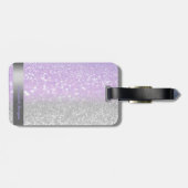 Cool Paarse Zilveren Glitter Bokeh Ombre Streep Bagagelabel (Achterkant horizontaal)
