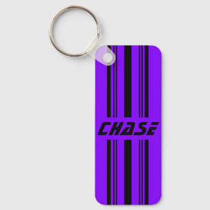 Cool Paarse & Zwart Gestreepte Gepersonaliseerde N Sleutelhanger
