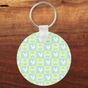 Cool Paas Checkerboard Patroon Haan Eieren Sleutelhanger