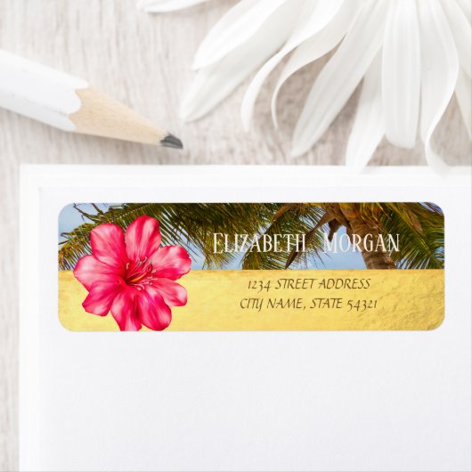 Cool Palm,Hibiskus,Gold Address Label (Insitu)