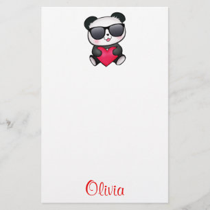 Cool Panda Beer Zonneglazen Valentijnsdag Hartslag Briefpapier