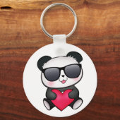 Cool Panda Beer Zonneglazen Valentijnsdag Hartslag Sleutelhanger (Voorkant)