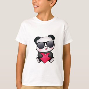 Cool Panda Beer Zonneglazen Valentijnsdag Hartslag T-shirt