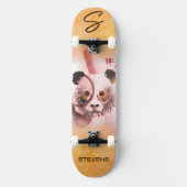 Cool Panda Illustratie Art Monogrammed Persoonlijk Skateboard (Voorkant)