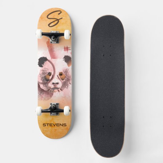 Cool Panda Illustratie Art Monogrammed Persoonlijk Skateboard (Voorkant)