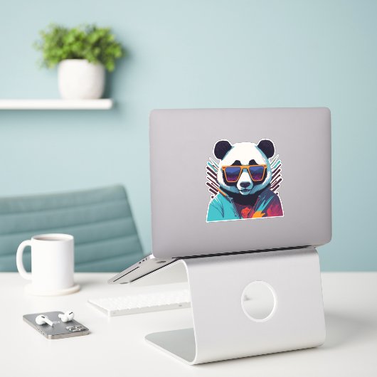 Cool Panda met Retro Vibes Sticker (Laptop op bureau)