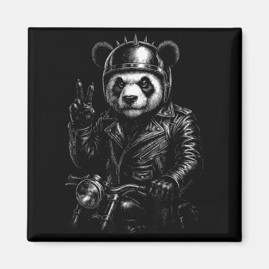 Cool Panda Punk Peace Sign Motorcycle  Magneet (Voorkant)