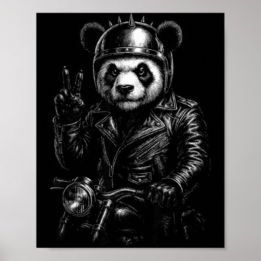 Cool Panda Punk Peace Sign Motorcycle  Poster (Voorkant)