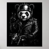 Cool Panda Punk Peace Sign Motorcycle  Poster (Voorkant)