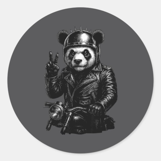 Cool Panda Punk Peace Sign Motorcycle  Ronde Sticker (Voorkant)