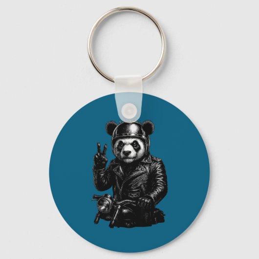 Cool Panda Punk Peace Sign Motorcycle  Sleutelhanger (Voorkant)