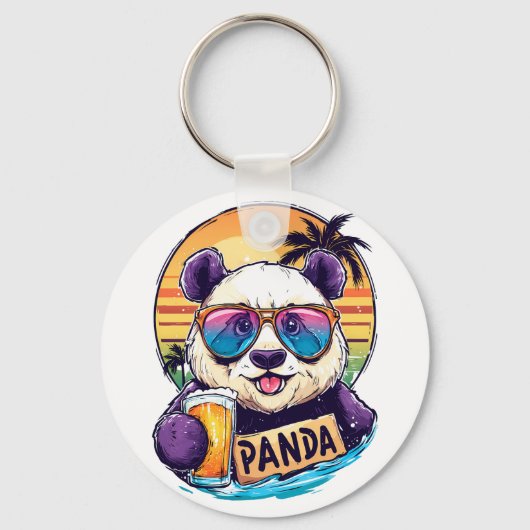 Cool Panda: Retro Zomer & Bier Vibes Sleutelhanger (Voorkant)