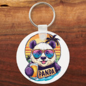 Cool Panda: Retro Zomer & Bier Vibes Sleutelhanger (Voorkant)