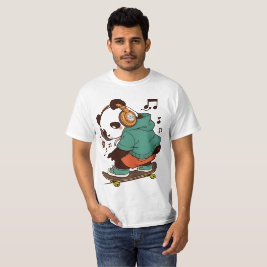 Cool Panda Skater Men’s T-Shirt | Fun Streetwear C (Voorkant volledig)