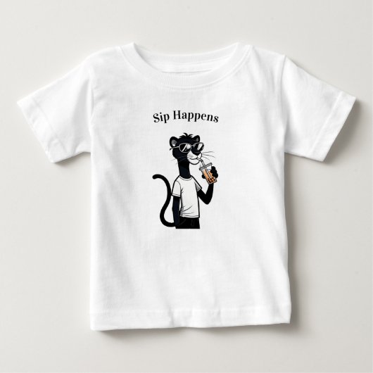 Cool Panther Grafisch T-shirt – Grappig Bubble Tea (Voorkant)