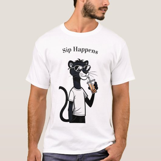 Cool Panther Graphic T-shirt – Funny Bubble Tea Sh (Voorkant)
