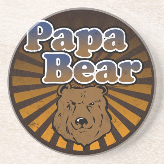 Cool Papa-Beer, bruin/blauw/goudpap Gift Zandsteen Onderzetter (Voorkant)