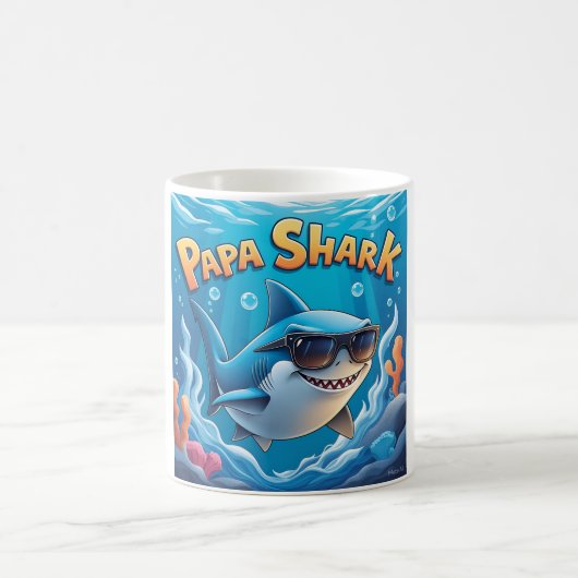 Cool Papa Shark Cartoon Design Koffiemok (Center)
