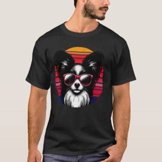 Cool Papillon Dog  Retro Sunset Zonnebril T-shirt