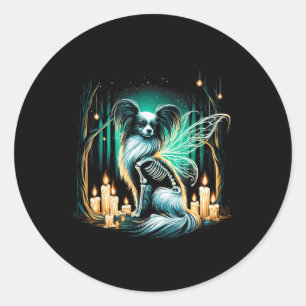 Cool Papillon Hond Skelet Halloween Hond Mama Pa C Ronde Sticker