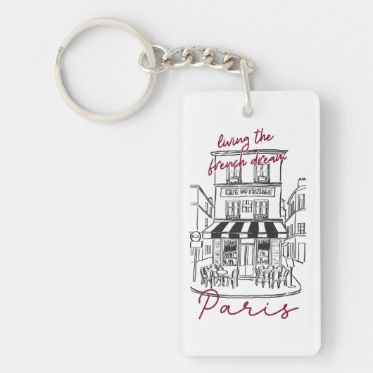Cool Parijs Café Schets –Het Franse Droomleven Sleutelhanger (Voorkant)