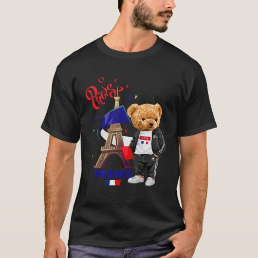 Cool Parisian Teddy Bear in Pari Eiffel Tower Outf T-shirt (Voorkant)