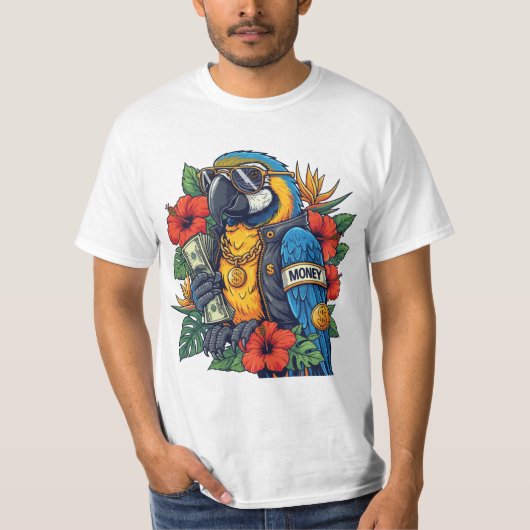 Cool Parrot with Cash – Tropical Rich Vibes T-Shir T-shirt (Voorkant)