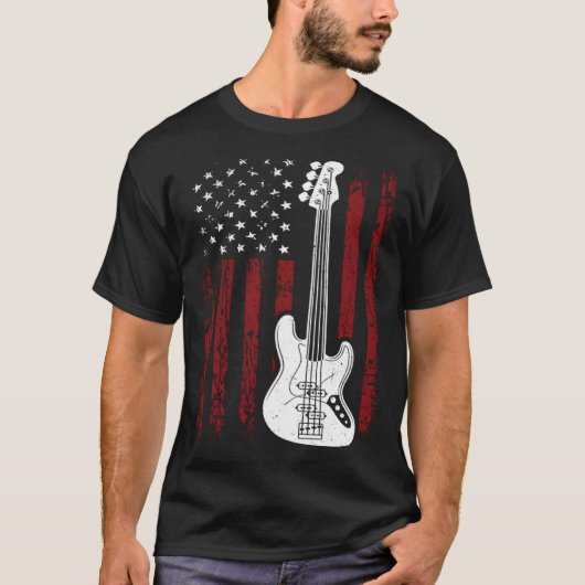 Cool Patriotic American Flag Bass Guitarist Guitar T-shirt (Voorkant)