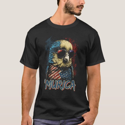 Cool Patriotic Budgie Bird Murica 4th of July Budg T-shirt (Voorkant)