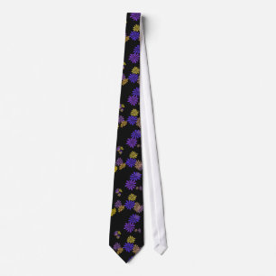 cool, patroon, bloemen, blauw, geel en zwart stropdas