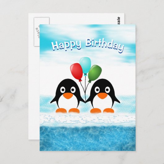 Cool Penguin Birthday Briefkaart (Voorkant / Achterkant)