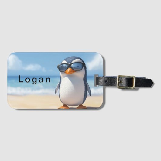 Cool Penguin Design voor kinderen gepersonaliseerd Bagagelabel (Voorkant (horizontaal))