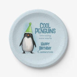 Cool Penguin groen pet vieren kind verjaardag Papieren Bordje
