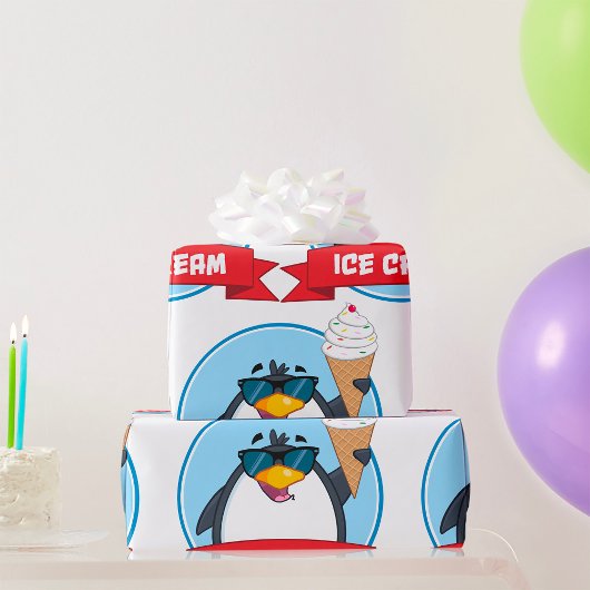 Cool Penguin Holding Ice Cream Cadeaupapier