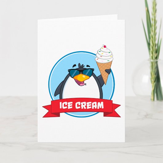Cool Penguin Holding Ice Cream Kaart