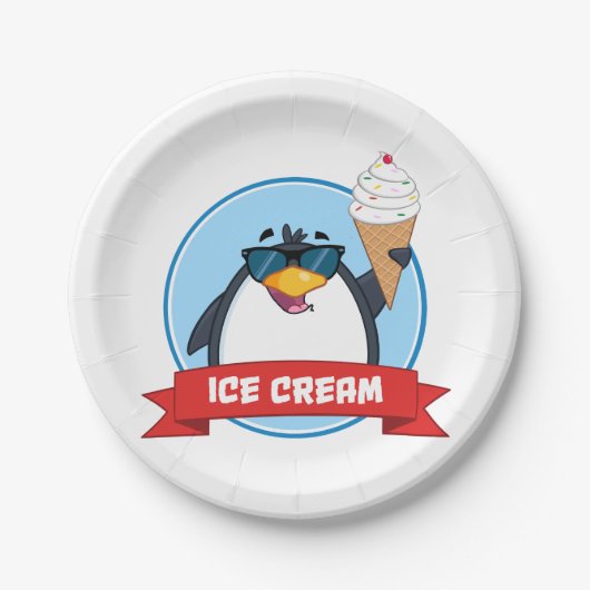 Cool Penguin Holding Ice Cream Papieren Bordje (Voorkant)