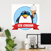Cool Penguin Holding Ice Cream Poster (Thuiskantoor)
