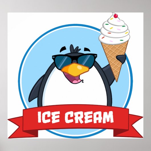 Cool Penguin Holding Ice Cream Poster (Voorkant)