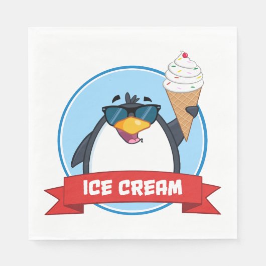 Cool Penguin Holding Ice Cream Servet (Voorkant)