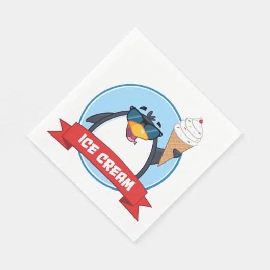 Cool Penguin Holding Ice Cream Servet (Hoek)