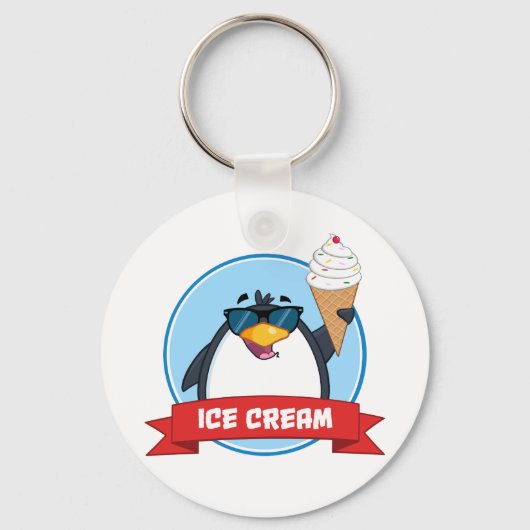 Cool Penguin Holding Ice Cream Sleutelhanger (Voorkant)