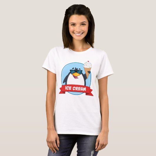 Cool Penguin Holding Ice Cream T-shirt (Voorkant volledig)