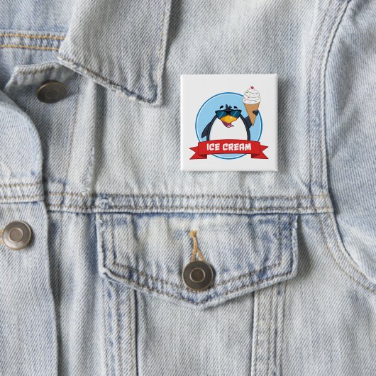 Cool Penguin Holding Ice Cream Vierkante Button 5,1 Cm (In situ)