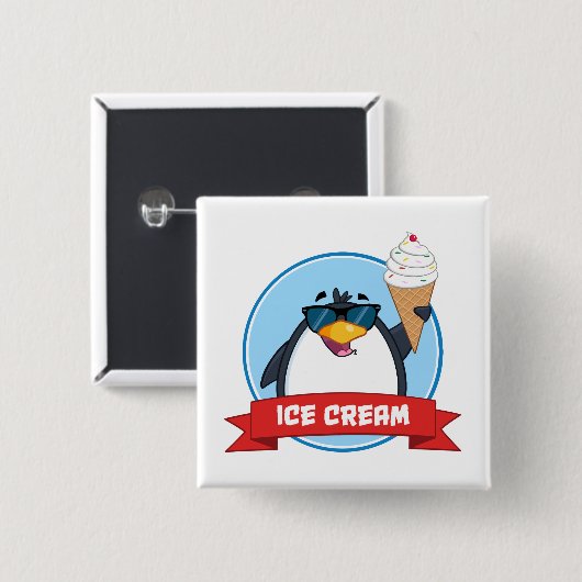 Cool Penguin Holding Ice Cream Vierkante Button 5,1 Cm (Voorkant /achterkant)