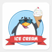 Cool Penguin Holding Ice Cream Vierkante Sticker (Voorkant)